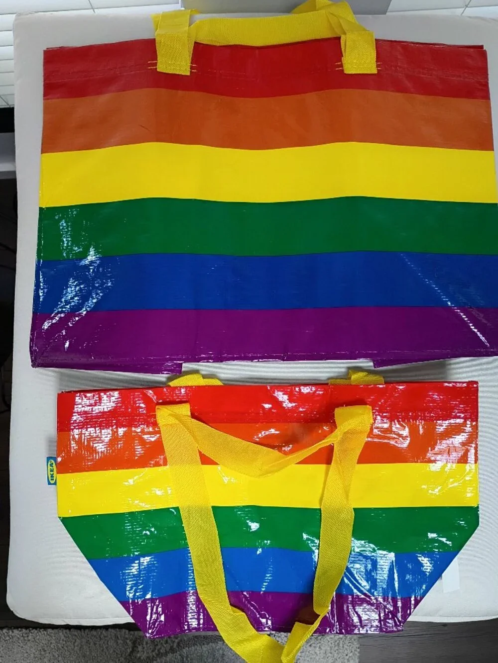 Set of 2 IKEA Storstomma Rainbow Pride Shopping Bags 1 Large 19Gal, 1 Small 3Gal